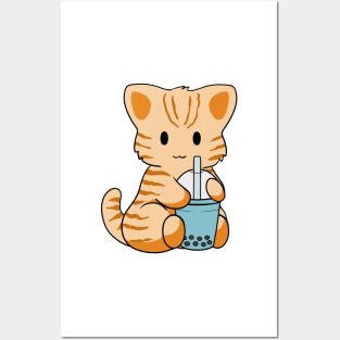 Tabby Cat Bubble Tea Posters and Art